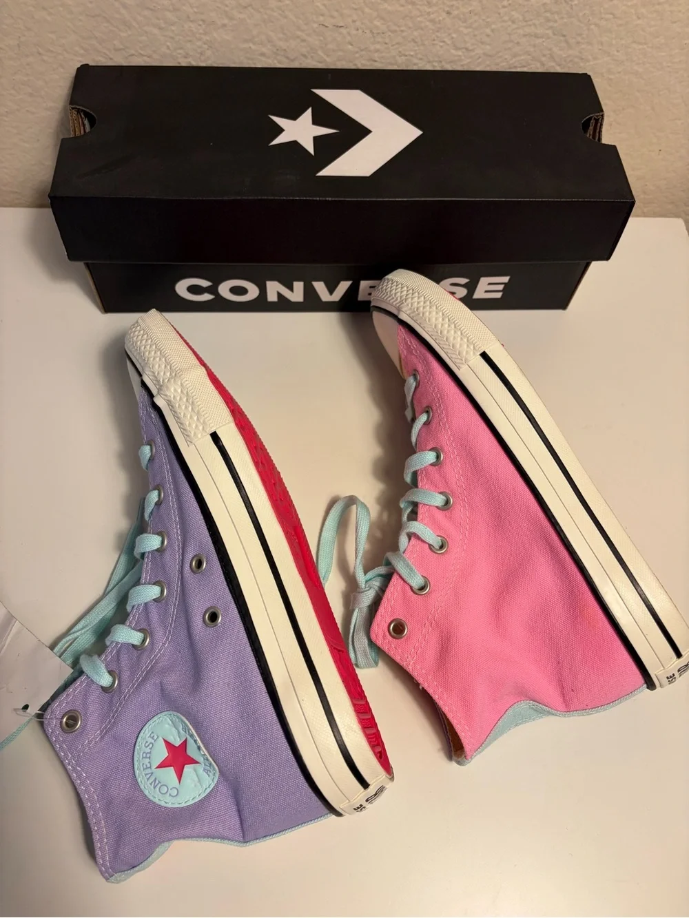 NEW Converse Chuck Taylor All Star Hi Kids Junior Colorblock Pink Purple 663996C